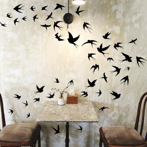 SUPERDANT Stickers Muraux en Vinyle avec Hirondelles Volantes pour Salon Sticker Mural en Forme D'Oiseau Noir Impression pour Porte de Chambre à Coucher...