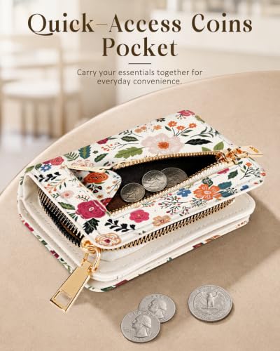Image of Bistup Luxury Credit Card Holder for Women, Leather Card Organizer, Beige Floral