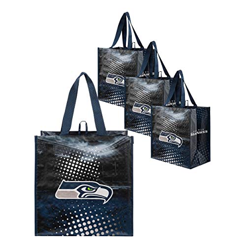 FOCO Seattle Seahawks NFL 4 Pack Reusable Shopping Bags, team color, one size