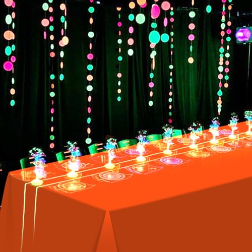 Image of 12 Pack Neon Table Cloths Party Decorations, Pink Orange Yellow Green Blue Purple Glow in the Dark Plastic Tablecloth, Disposable Rainbow Table Cover for Glow in Dark Neon Party Supplies Decorations