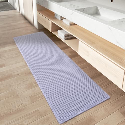 AMOAMI Upgraded Waffle Runner Rug Super Absorbent Non Slip Bath Mats for Bathroom Machine Washable Bathroom Runner Rug with Tassels, Ideal for Hallway Bedroom Laundry Room, 2'x 4'(24" x 48")