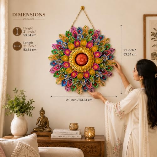 Image of SETHI AESTHETIC Metal Sunflower Wall Decor - Artistic Metal Wall Art Antique Rainbow Finish Stylish Daisy Flower Wall Art, Decorative Wall Decor for Living Room, Foyer, Home Decor, Size 54X54 CM (Rainbow bloom)