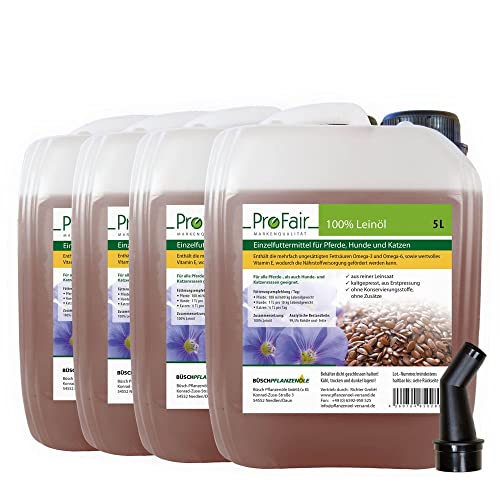 20 Liter ProFair Leinöl (4 x 5 Liter Kanister) kaltgepresst, 100% aus Reiner Leinsaat, ohne Zusätze, Einzelfuttermittel für Pferd, Hund und Katze Cover
