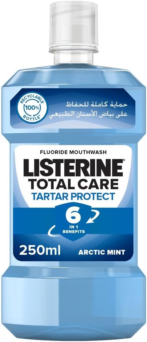 Total Care 6 Benefit Fluoride Mouthwash, Arctic Mint 250ml - Keeps Teeth Naturally White, Freshens Breath, Protects Against Tartar, Cavities, Plaque, and Gingivitis, For a Healthier Smile