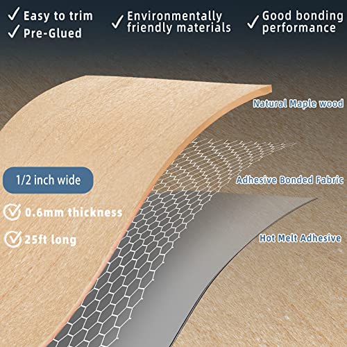 Image of Maple Edge Banding, 1 /2 inch x 25ft roll of Wood Edge Banding Pre-glued Flexible, Veneer Tape Banding for Cabinet Repair Furniture