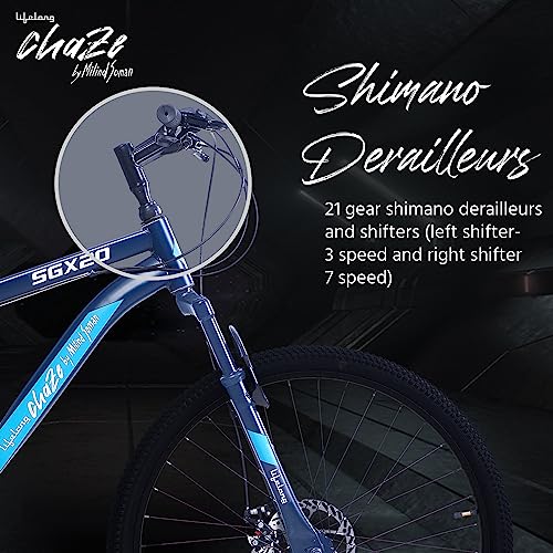 Image of Lifelong Chaze Shimano Gear Cycle by Milind Soman Sgx20 27.5T with Dual Disc 21 Speed MTB Cycle|Ideal for:Unisex Adults(15 Years+)|Frame Size: 18 inch|Ideal Height : 5'6 inch|85% Assembled(Czbc2795,Blue)
