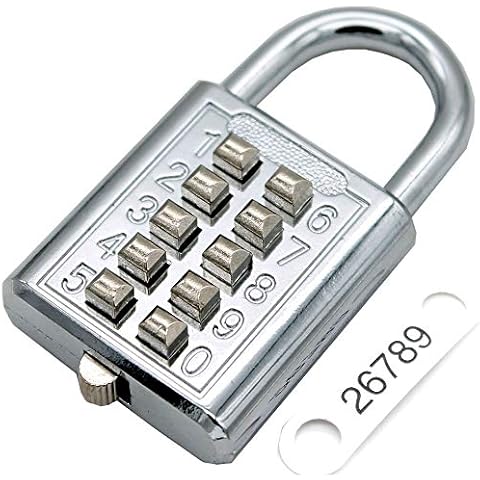 MIONI 10 Digit Push Button Combination Padlock, 5 Digit Locking Mechanism,Silver Cover
