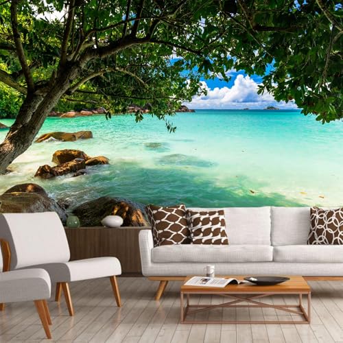 LUPAXA Tapetenwandbild Mit Steinen Und Bäumen Am Meer 400x280cm Moderne Naturtapete 3D Seidentapete Büro Wohnzimmer Restaurant Hotel Wäscherei Nicht Selbstklebend