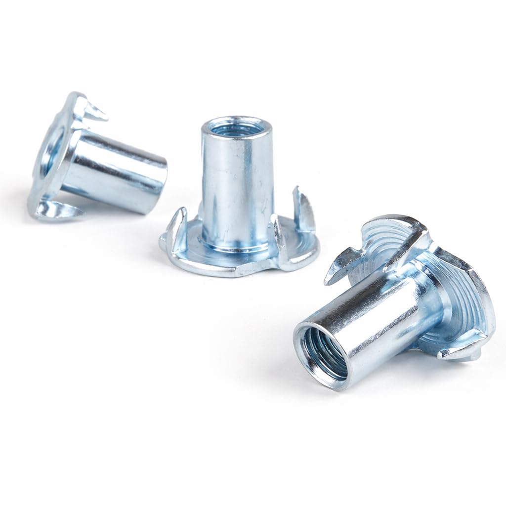 M6 (6mm x 15mm) - (Pack of 50) Zinc Plated Four Pronged T-Nut Steel AN90 Threaded Insert for Furniture DIY and Wooden Construction - A02E M6_50