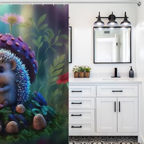 Rideau de baignoire hérisson lavable et imperméable avec ses 12 anneaux