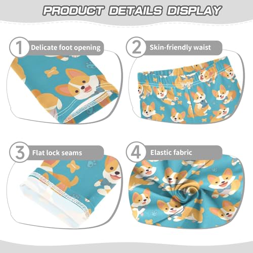 Happy Corgi Puppies Girls' Leggings Toddler Doodles Paws Kids Yoga Pants Dance Active Tights 4T3