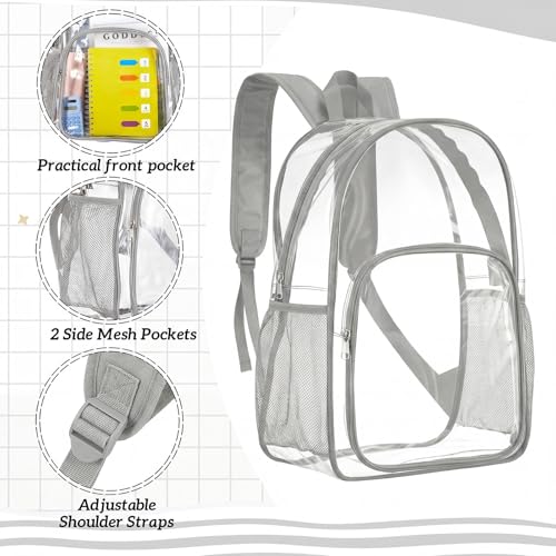 Image of Amylove 6 Pcs Clear Backpack bulk for Stadium Events Heavy Duty PVC Transparent Bookbag for College Workplace Security (15 Inches,Black and Gray)