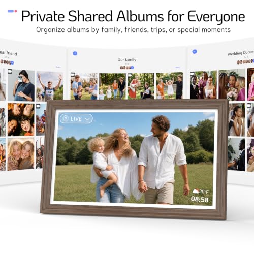 Image of NexFoto Large Digital Picture Frame 24 Inch Touchscreen, WiFi Electronic Photo Frame 64GB, Add Pics from Google Photos, Upload Photo /Video via App /USB, Gifts for Christmas /Mom /Grandparents, Walnut