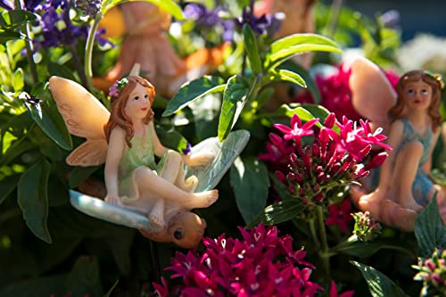 Exhart 4 Fairy Garden Pot Stakes, Hand Painted Resin, Cute Yard Garden Décor, 1/Each, 4Pc, 3"X13" #TOP3