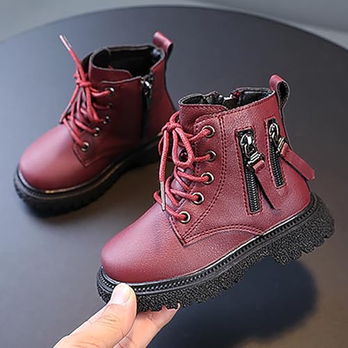 Toddler Boys Girls Lace up Ankle Boots Non Slip Riding Boots PU Leather Side Zipper Lug Sole Booties Walking Shoes2