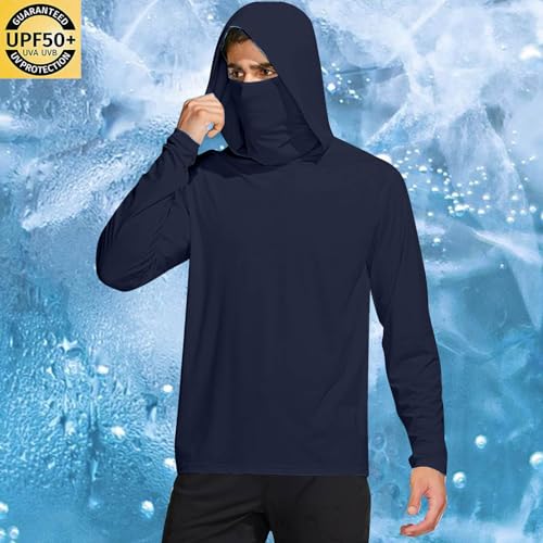 Long Sleeve Sun Shirt Men UPF 50+ Sun Protection Fishing Hoodies with Mask Outdoor Rash Guard Cooling Hiking Blouses2