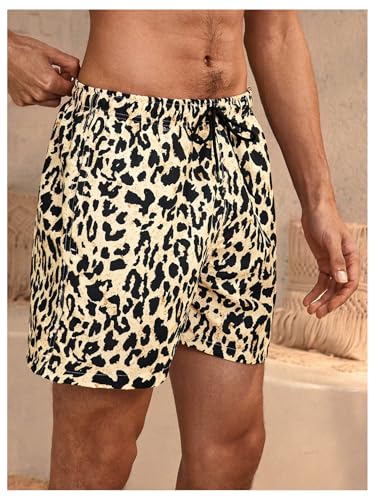 SHENHE Men's Cheetah Print Swim Trunks Drawstring Waist Straight Leg Y2k Beach Board Shorts3