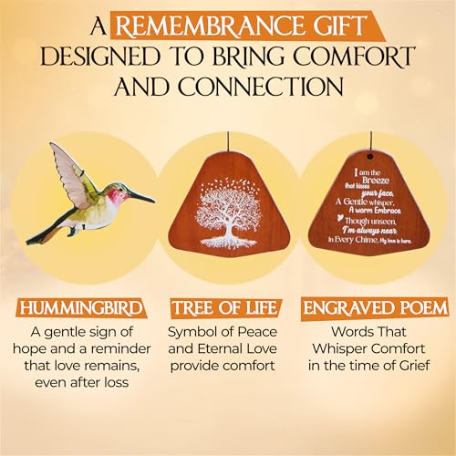 Image of 32 Inch Hummingbird Memorial Wind Chimes Outdoor, Sympathy Gifts for Loss of Loved One, Memorial Gifts for Loss of Mom, Sympathy Wind Chimes for Mother, Father, Brother, Sister
