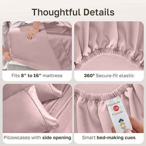 California Design Den 100% Cotton Sateen Queen Sheet Set Deep Pocket, Mauve - image 4