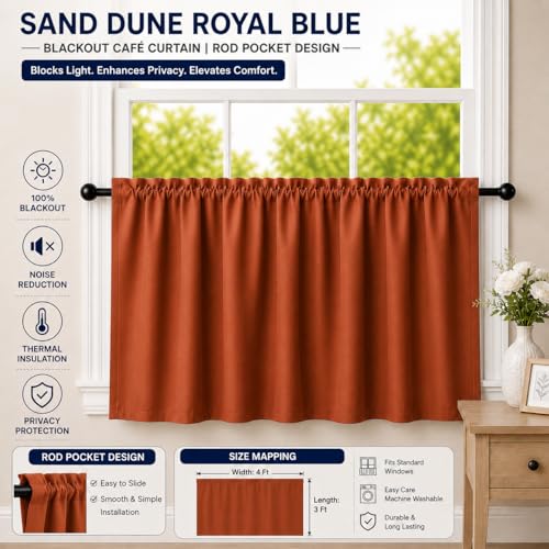 Image of Valance Blackout Rod Pocket Pattern Curtain Pack of 1 Piece, Kitchen Curtain | 3 Feet - Rust