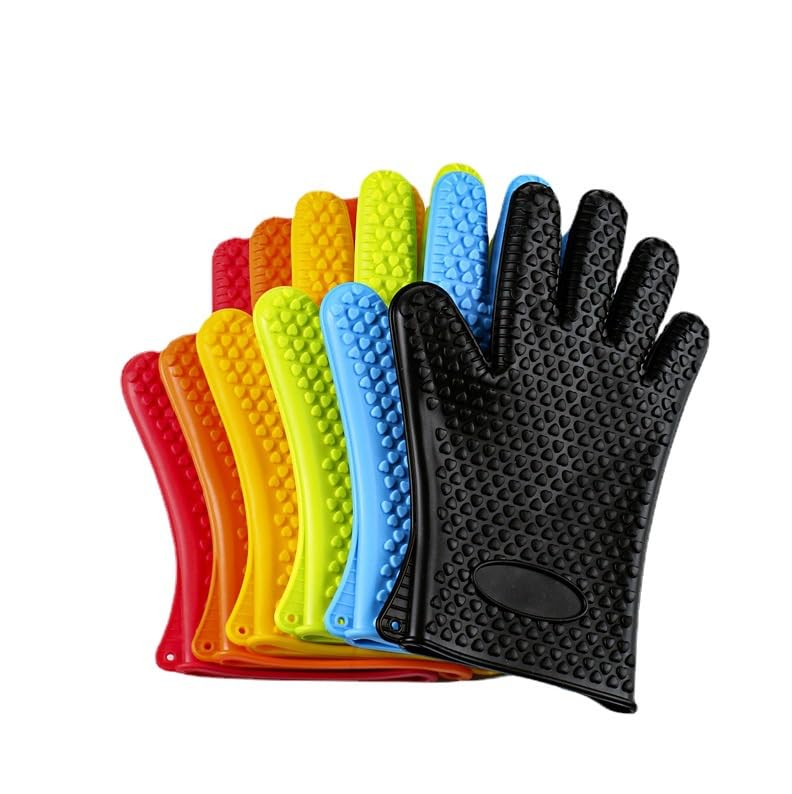 Gants épais en silicone antidérapant de 130 g, gants de four à micro-ondes, outils de cuisson à cinq doigts isolés thermiquement, 27 cm x 16,5 cm