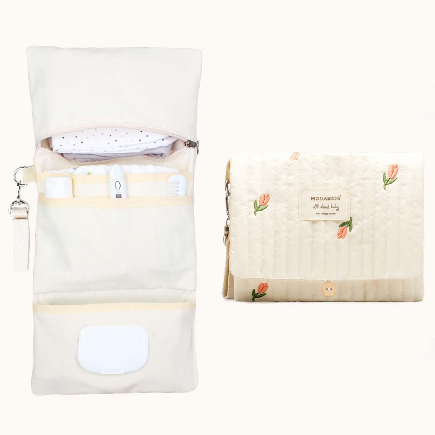 MODAKIDS Baby Bag Organizer, Waterproof Mini Diaper, Foldable Mom Travel Set, Diaper Bag Organizer, with Gift for Baby Shower (Flower)