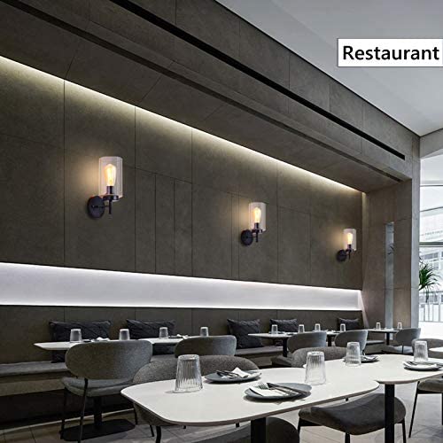 SISVIV Rétro Applique Murale Intérieur Vintage Lampe Murale Industriel Lampe de Mur Verre E27 pour Bar, Cuisine, Restaurant, Couloir, Salle de Bains Noir - Image 6