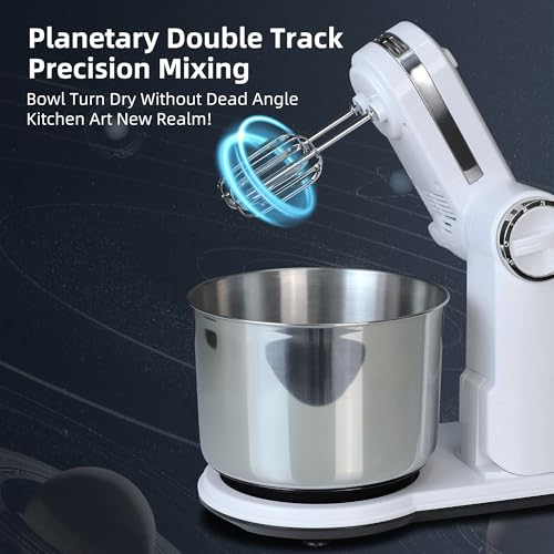 HousesAid Foldable Stand Mixer, 3.7QT Electric Kitchen Mixer, 6 Speeds with Dough Hook & Beater, Space-Saving Design for Small Kitchen, Ideal for Baking & Daily Use (white) - Image 4