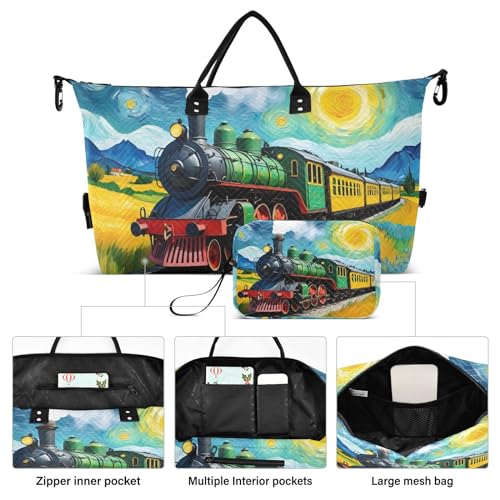 Large Travel Duffel Bag, Train Gogh Sports Tote Gym Bag, Shoulder Weekender Overnight Bag for Women Men, Carry On Luggage with Toiletry Bags2