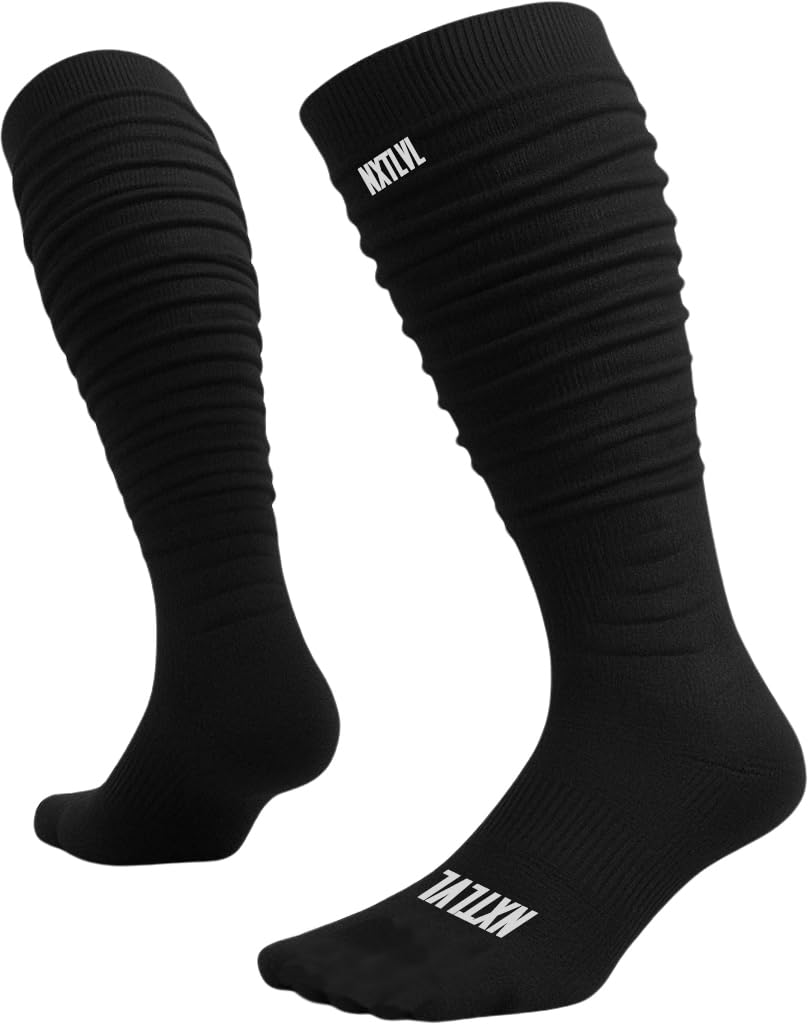 NXTLVL Scrunch Football Baseball Socks, Extra Long Padded Sports Socks for Men & Boys/Youth (Black)