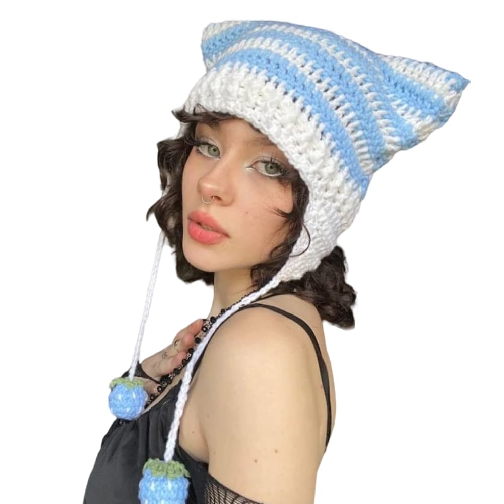 ニットキャップ・ビーニー Women Crochet Knit Hat Y2K Crochet Hat for Women Kawaii Cute Knit Hat Vintage