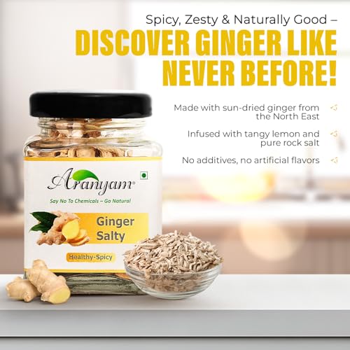 Image of Aranyam Salted Ginger Candy - Salty & Spicy Adrak Chews for Digestion | Sun Dried Ginger Candy for Nausea Relief & Immunity Boost - No Additives (30 Grams)