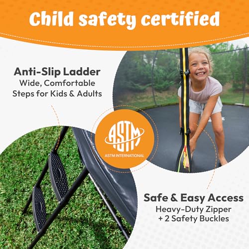 Image of JUMPZYLLA Trampoline Outdoor 8FT 10FT 12FT 14FT 15FT 16FT with Enclosure and Ladder, ASTM Approved Recreational Trampoline for Kids and Adults, Anti-Rust Coated Frame