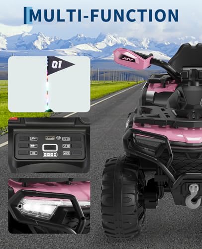 12V Kids Ride On ATV Car w/Parent Remote Control, Spring Suspension, LED Lights, Bluetooth, USB, Music, Early Education, Volume Control, Off-Road 4 Wheeler w/LED Flag for Boys & Girls Ages 3+ - Image 6