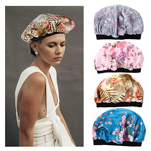 Lurrose 4 Pcs Touca de Dormir de Cetim Queda de Cabelo Chapéu de Quimioterapia Largo Elástico Gorro