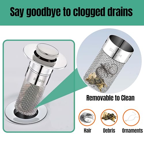 Tapón para lavabo con filtro antigoteo plateado miniatura 2