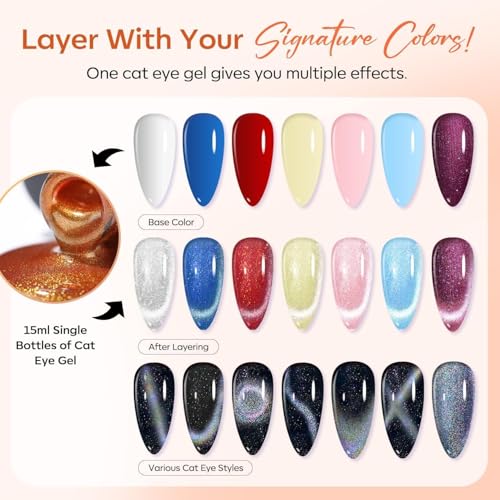 Image of modelones Cat Eye Fall Gel Nail Polish, 15 ML Glitter 9D Holographic Magnetic Halloween Nail Polish with Magnet Soak Off U V Orange Gel Polish Shimmer Autumn Nail Art Top Coat Manicure Salon DIY