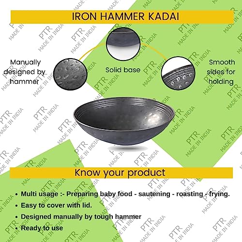 PTR Iron Matthar/Hammered Kadai Without Handle for Kitchen | Deep Frying Kadai (1 Litre) - Image 2