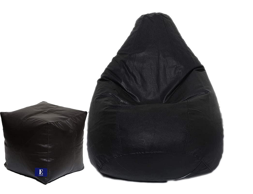 AUTARKY Super Leatherette Bean Bag and Puffy Filled with Beans - Black, XXXL