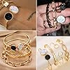 17IF 25 PCS(6 Pack) Dainty Boho Gold Chain Bracelets Set for Women Stackable Chunky Multipack Layered Bangles Adjustable Flat Cuff Cuban Punk Charm Bracelet Bundle Jewelry #1