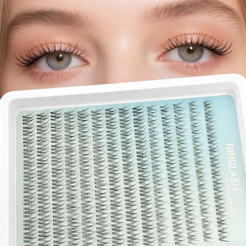 NINGLASH Natural Lash Clusters Wispy Eyelash Cluster 8-12mm Short Lash Clusters Natural Look C Curl Lash Extensions Clear Band 168pcs DIY Eyelash Extension