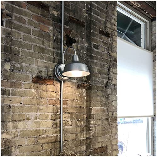 Image of Design House Mason Farmhouse Gooseneck Barn Light, Outdoor Exterior Porch or Patio Wall Light Fixture, Galvanized Gray Paint, 8 Inch Diameter, 1-Pack, 520965 | Wall Mount, Modern Farmhouse, Steel, Lighting, 520965