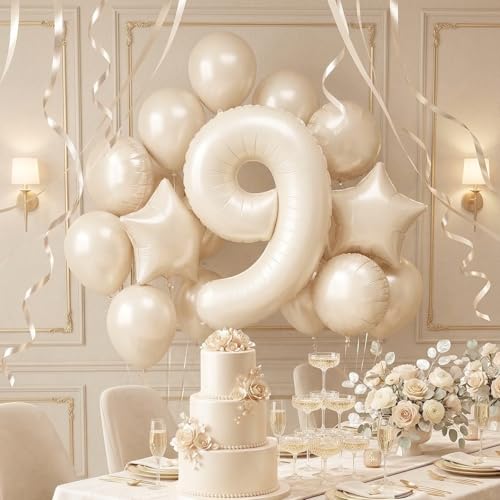 Image of Number Balloons for Birthday Decorations - 40 Inch Large Party Balloons 9, Cream Foil Number Balloons for Boys Girls, Balloons for Party Supplies
