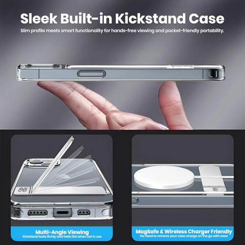 Image of MOOSH Metal Kickstand Case Compatible with iPhone 15 Plus Case Cover, 3 Stand Modes Military-Grade Drop Protection, Supports Wireless Charging Slim Back Cover with Kickstand for iPhone 15 Plus (Clear)