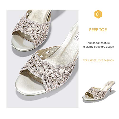 IDIFU Womens Silver Gold Wedding Shoes For Bride Bridesmaid Low Kitten Peep Toe Heels Dress Sandals Glitter Formal Slide Mules With Heel3