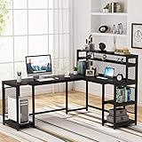 LITTLE TREE 67 inch Large L-Shaped Computer Desk with Hutch and Bookshelf, Home Office Desk with...