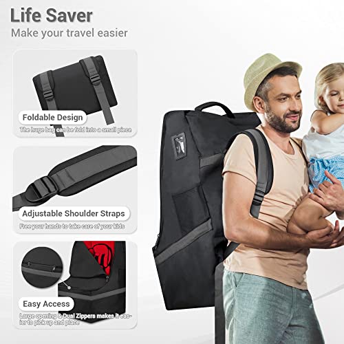 Image of Car Seat Travel Bag - Padded, Comfortable, Durable, Roomy Gate Check Carseat Cover Backpack Fits 3-in-1，Convertible, Booster & Infant Car Seats for Airplane, Airport, Gray