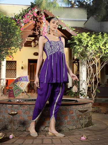 Image of Stylum Women's Solid & Embroidered Rayon A-Line Kurti Dhoti Pant Set