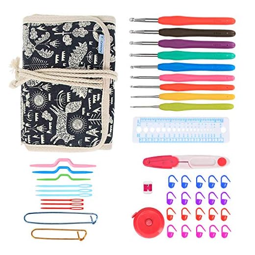 Teamoy Crochet Hooks Gift Set, Organizador de Envoltura de Lona con Agujas de Ganchillo de Agarre Suave y Accesorios de Punto, Animal World