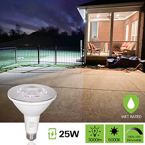 2 Pack Outdoor Led Flood Light Bulb, Par38, 3000Lm, 25W(300 Watt Equivalent), Replacement For Halogen Flood Spot Light, Waterproof, Dimmable, 5000K Daylight, E26 Base #TOP1